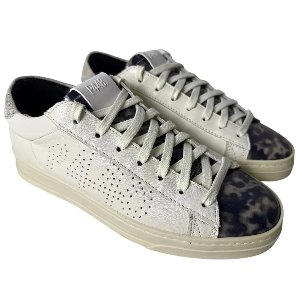 P448 Jack Turtle Sneakers Casual Womens EU37 M US 6.5-7 Leather Faux Fur Lace Up - Picture 2 of 14